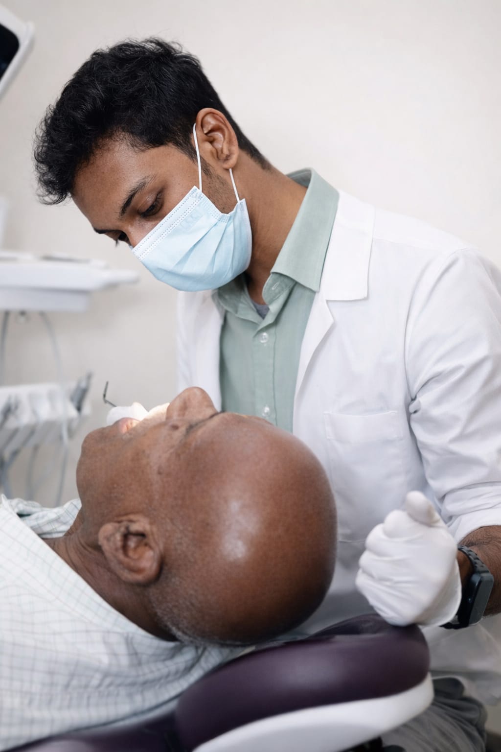 Dr. Shekar Subramanian examining a patient during a digital smile design and orthodontic consultation at Elegance Dental Clinic - Premium dental care in Rajapalayam
